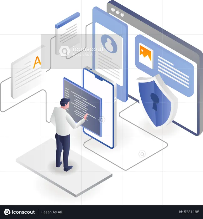 Man is securing application program data  Illustration