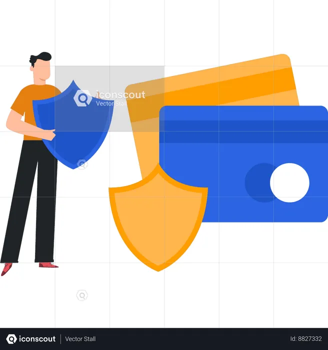 Man is securing credit cards  Illustration