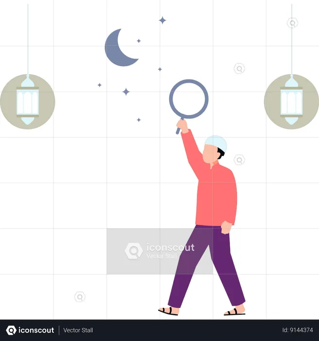 Man is seeing Eid moon  Illustration