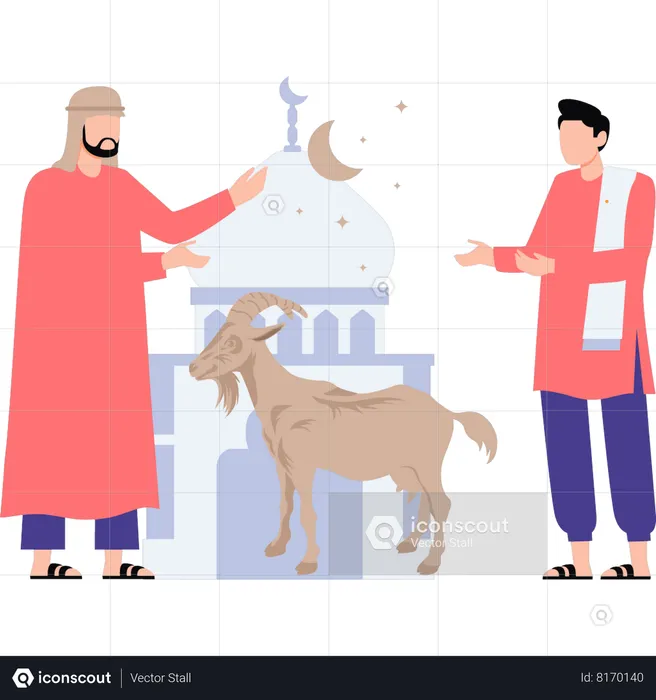 Man is selling a goat  Illustration