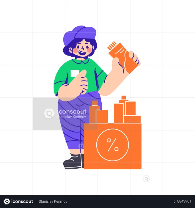 Man Is Selling The Cream At A Discount  Illustration