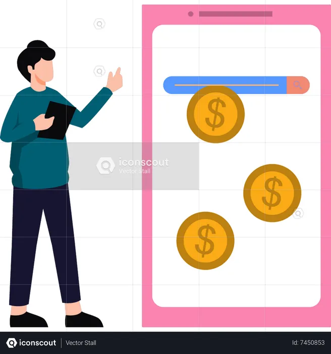 Man is sending money online  Illustration