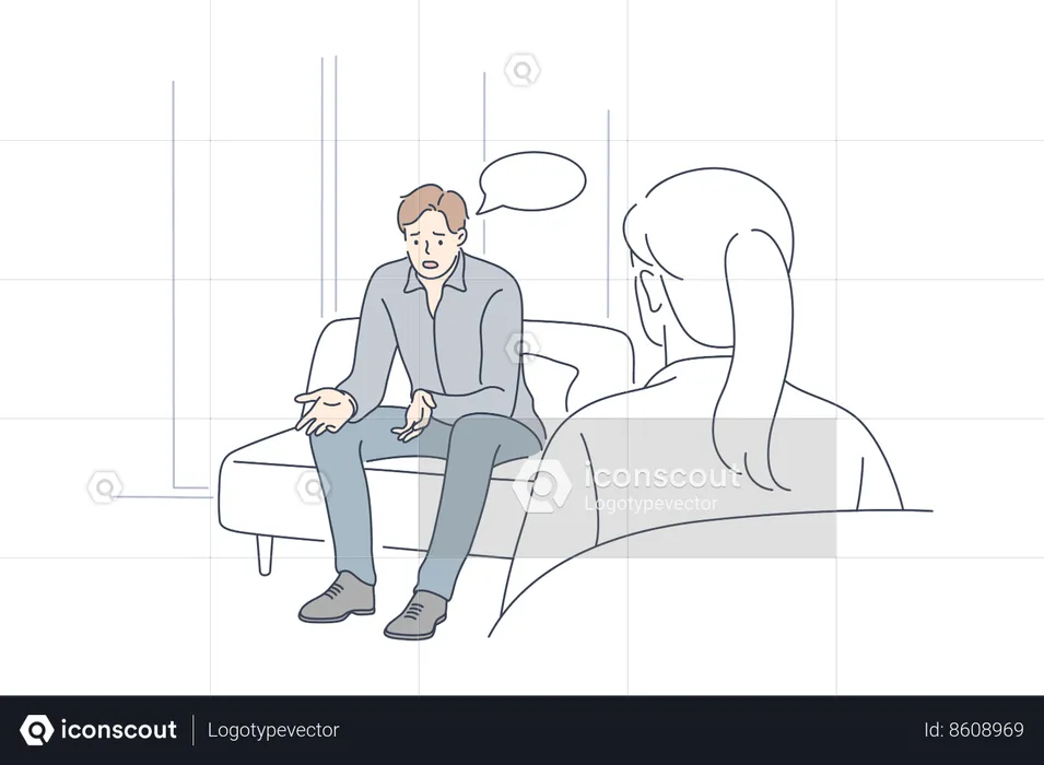 Man is sharing his difficulties with psychologist  Illustration