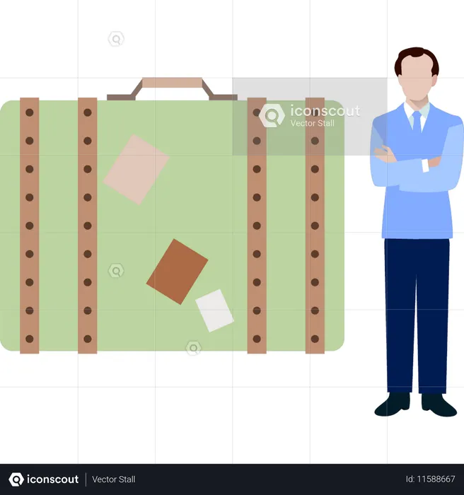 Man is standing next to the briefcase  Illustration