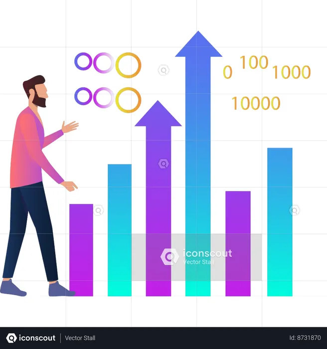 Man is telling about bar graph  Illustration
