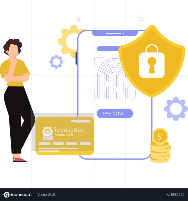 Man is thinking about secure payment  Illustration