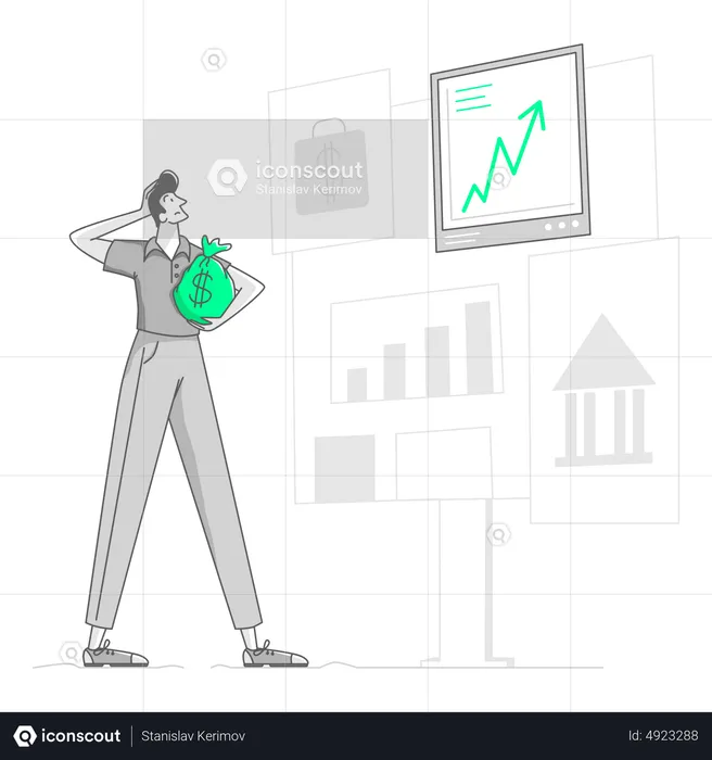 Man is thinking of investing his money  Illustration