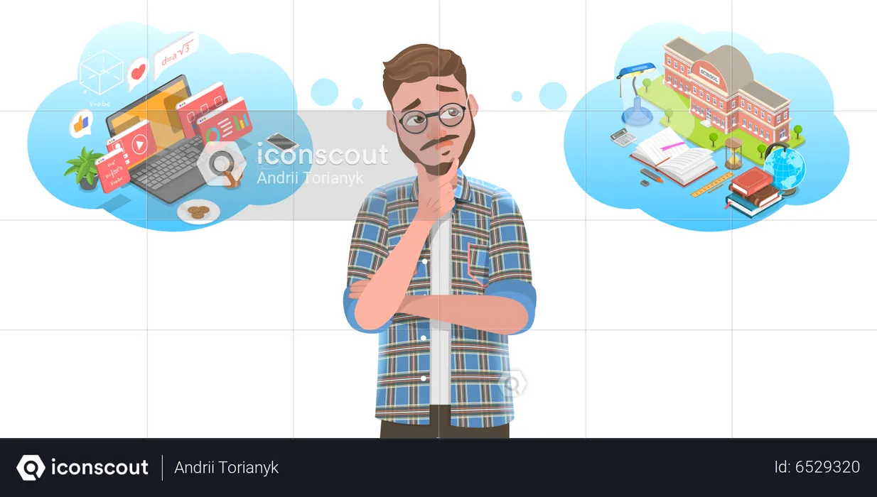 Man is Thinking What Kind of Learning to Choose  Illustration