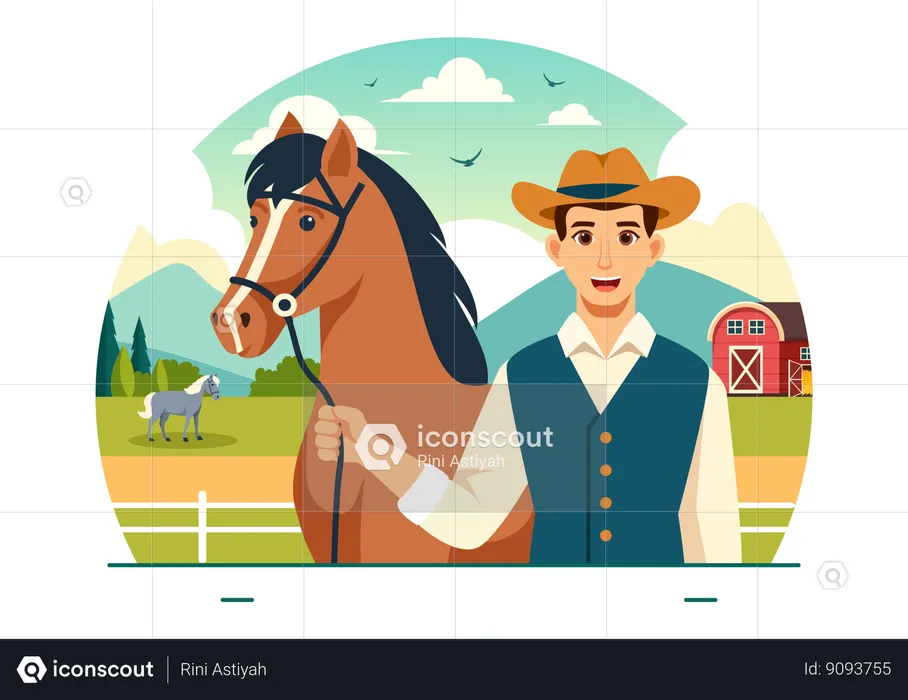 Man is training his horse  Illustration