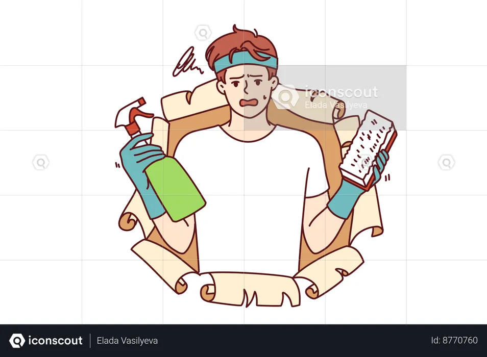 Man is trying to remove clothes stains  Illustration