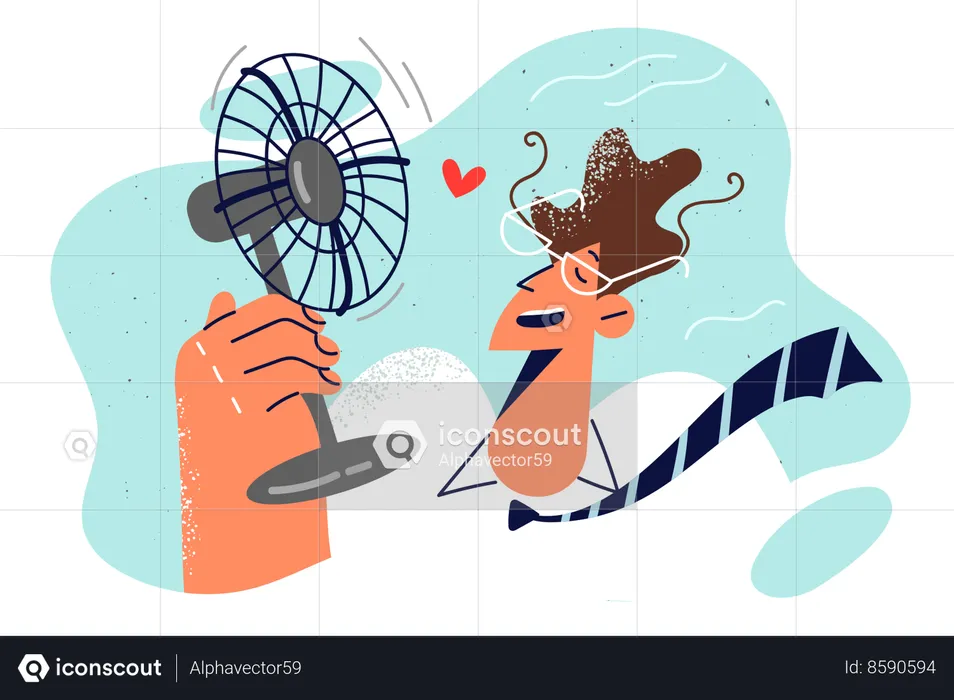 Man is using electric fan in hand  Illustration
