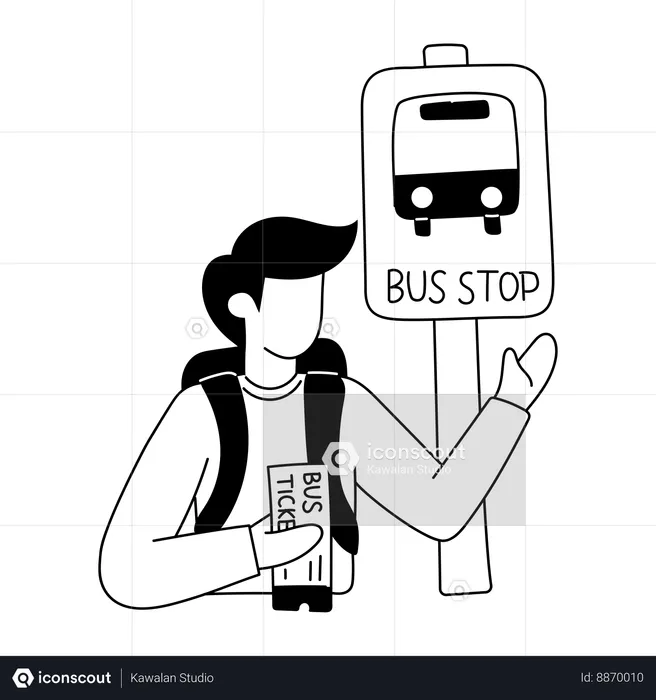 Man is waiting for bus on bus stop  Illustration