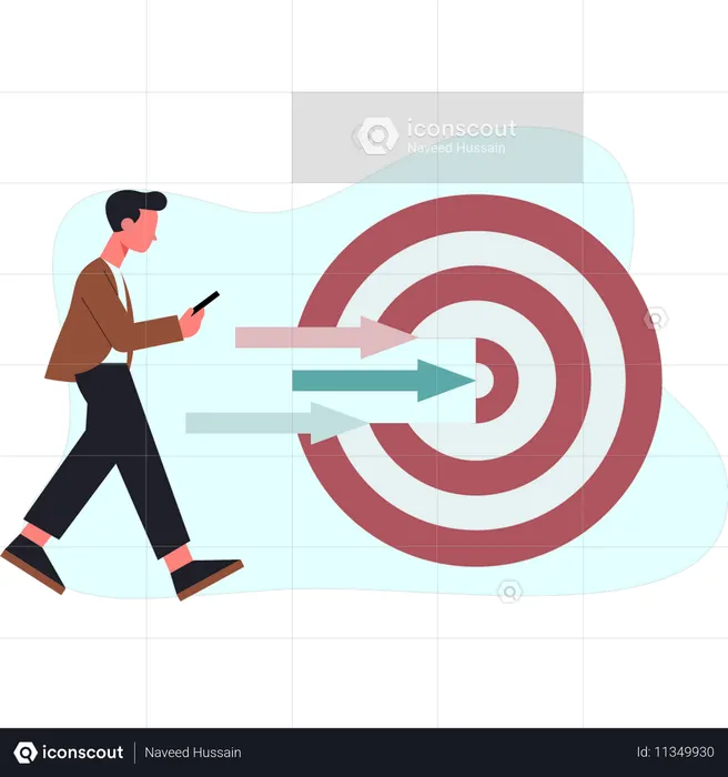Man is walking near target goal  Illustration