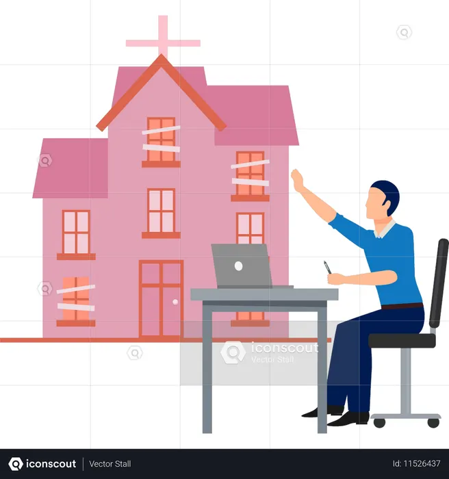 Man is working about cathedral church  Illustration
