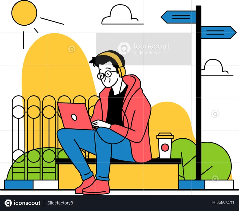Man is Working at Outdoors  Illustration