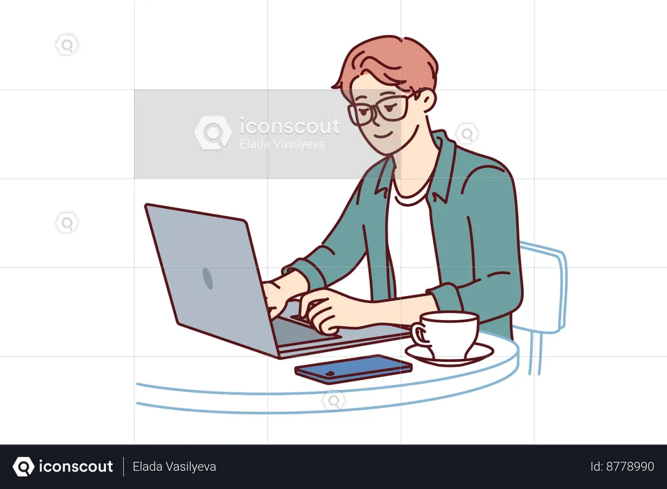 Man is working from home  Illustration