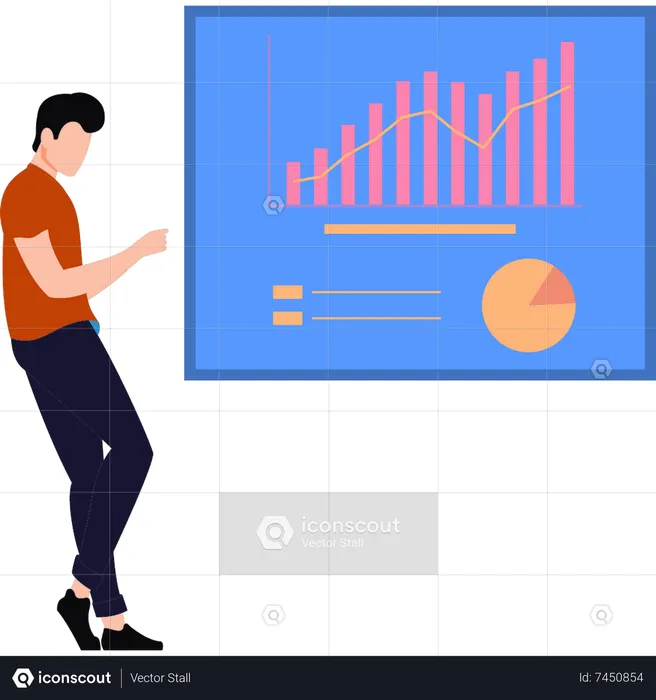 Man is working on chart graph  Illustration