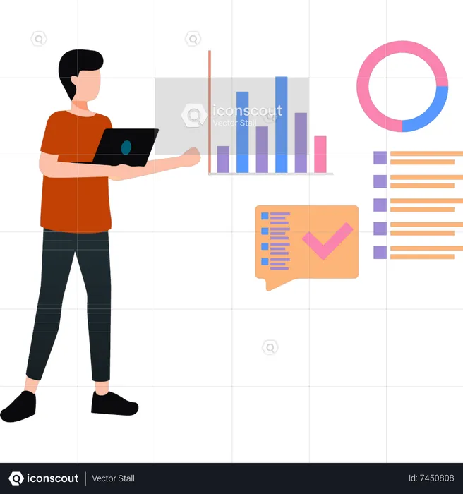 Man is working on chart graph  Illustration