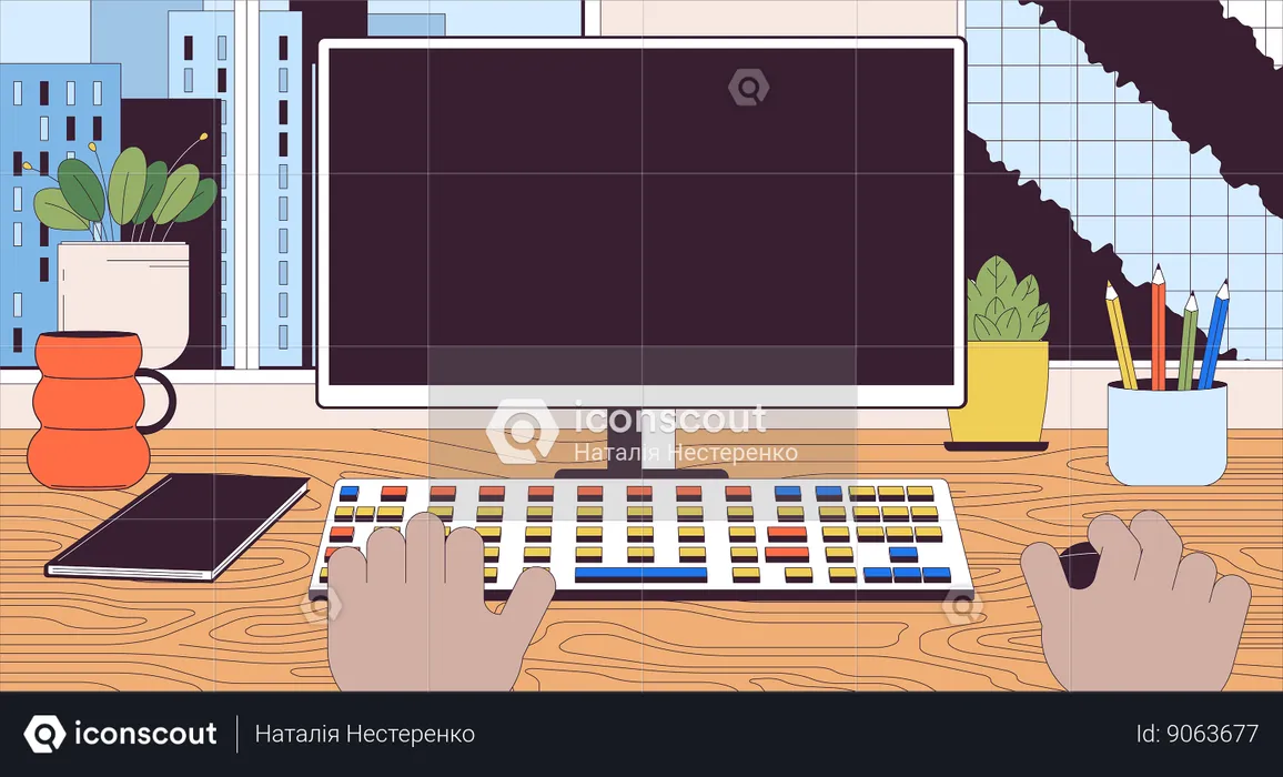 Man is working on computer  Illustration