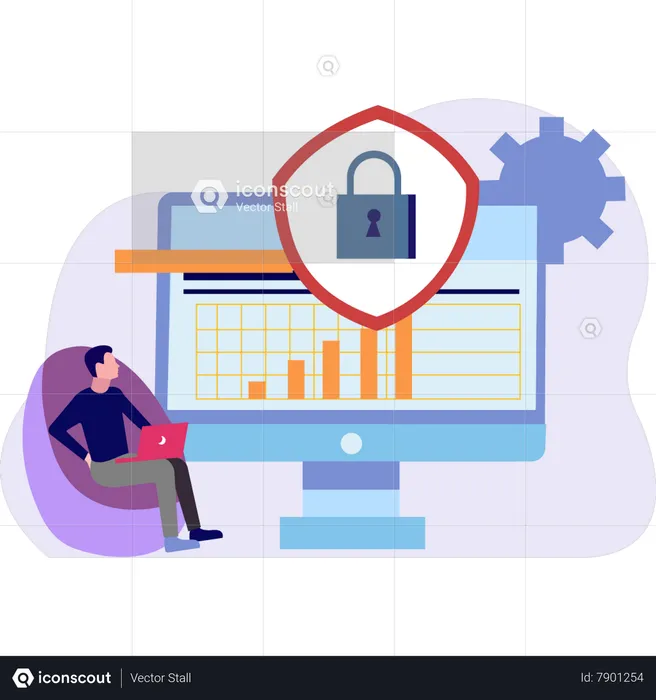 Man is working on data security  Illustration