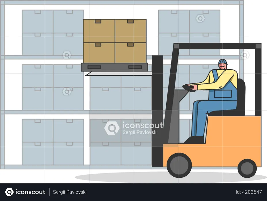 Man Is Working On Forklift  Illustration