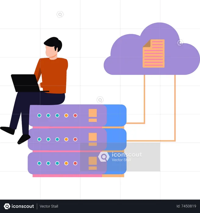 Man is working on the data server  Illustration