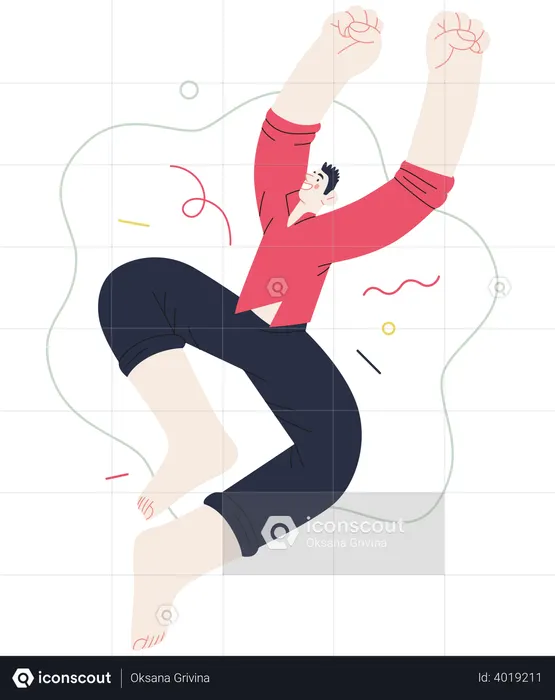 Man jumping in air feeling happy  Illustration