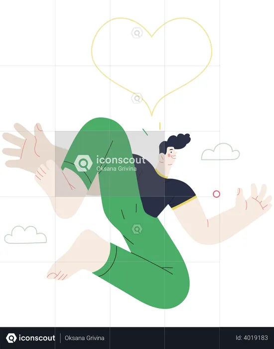 Man jumping in the air and feeling love  Illustration