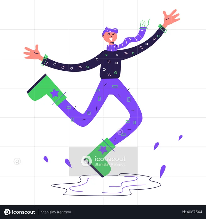 Man jumping through puddles  Illustration