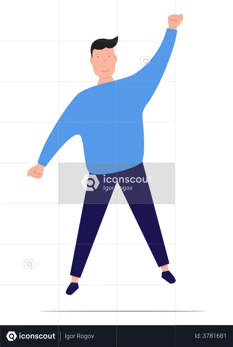 Man jumping while raising hand  Illustration