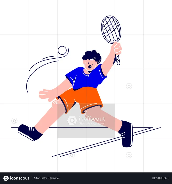 Man jumps with a tennis racket  Illustration