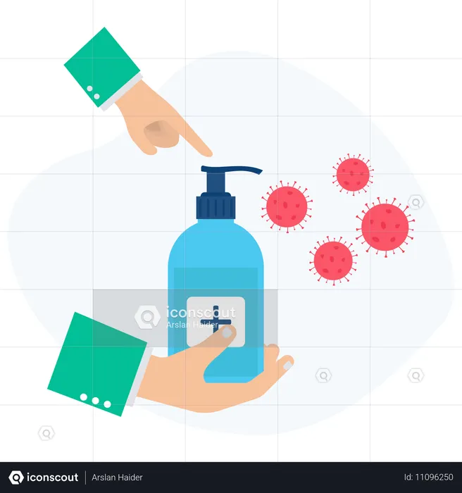 Man killing germs using hand sanitizer  Illustration