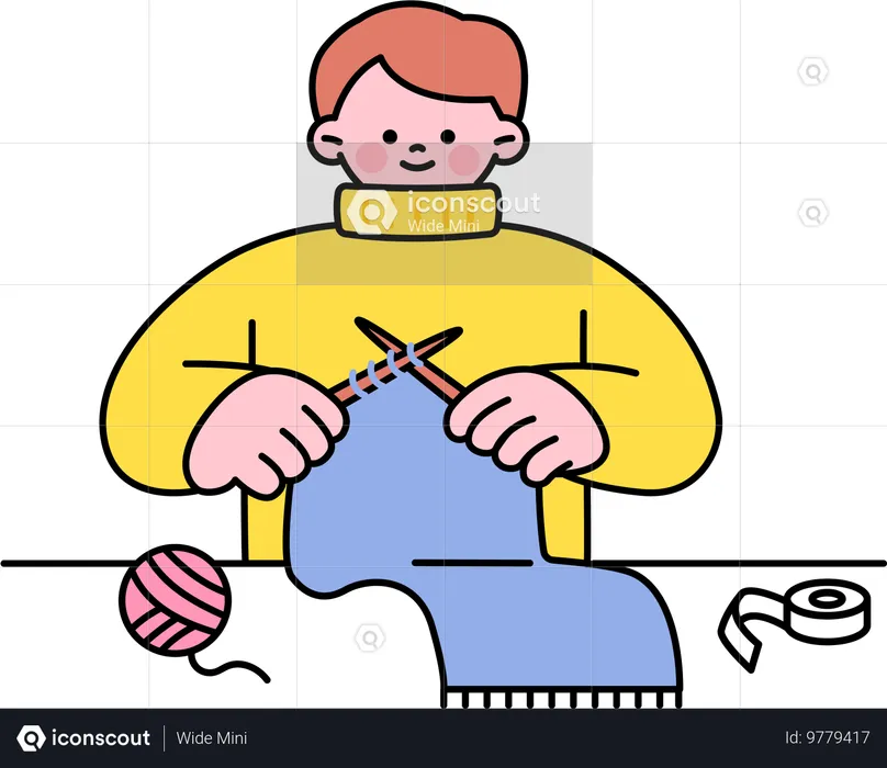 Man knitting woolen clothes  Illustration