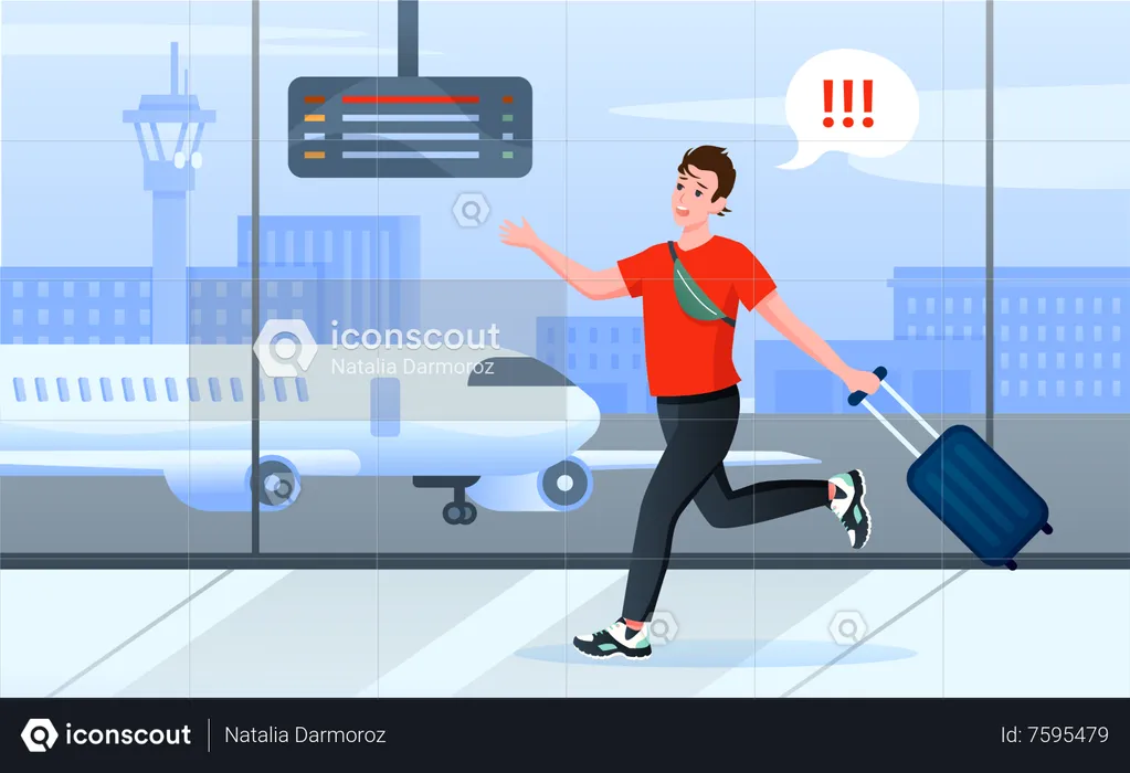 Man late for boarding  Illustration