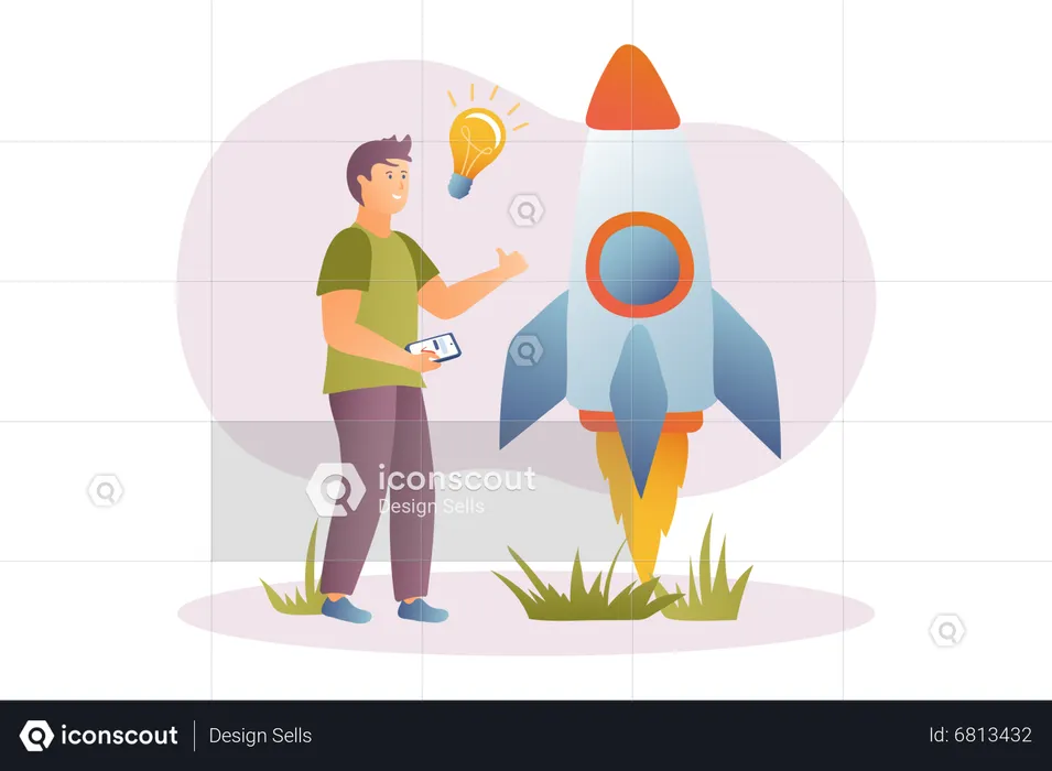 Man launching creative startup  Illustration