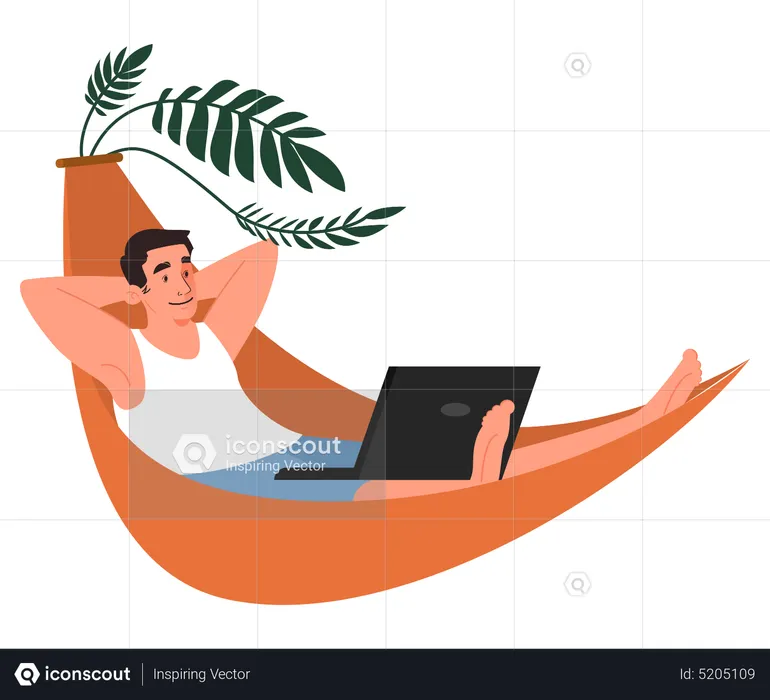 Man laying in hammock while watching movie  Illustration