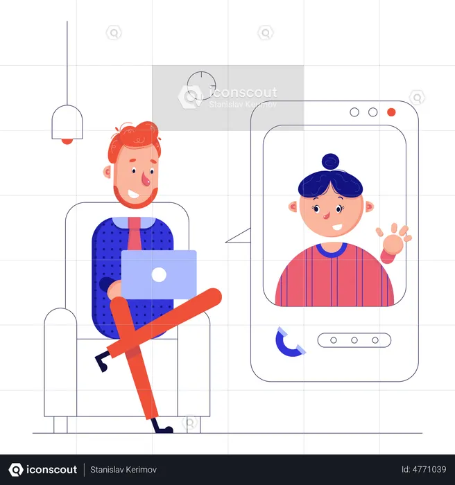 Man leads a video conference  Illustration