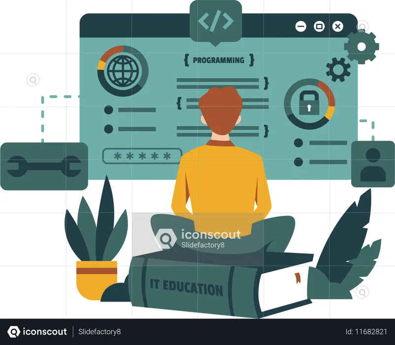 Man learning about programming  Illustration