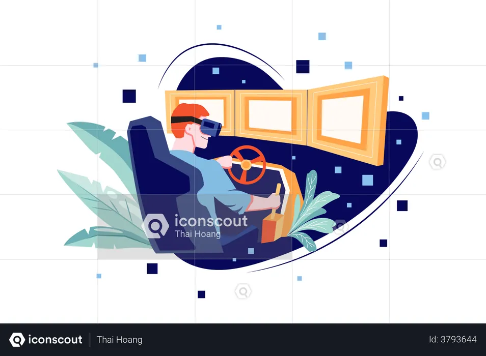 Man learning Driving using VR Tech  Illustration