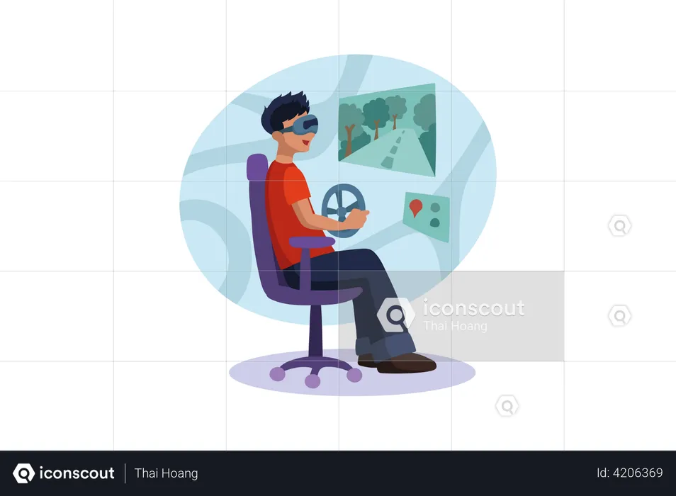 Man learning driving using VR tech  Illustration