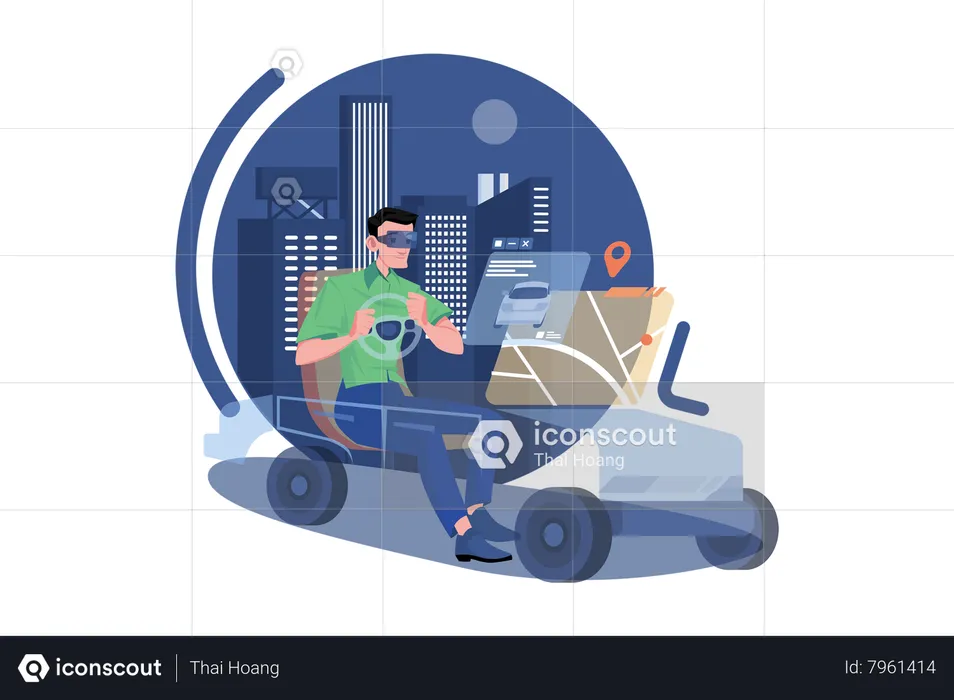 Man learning driving using VR Tech  Illustration