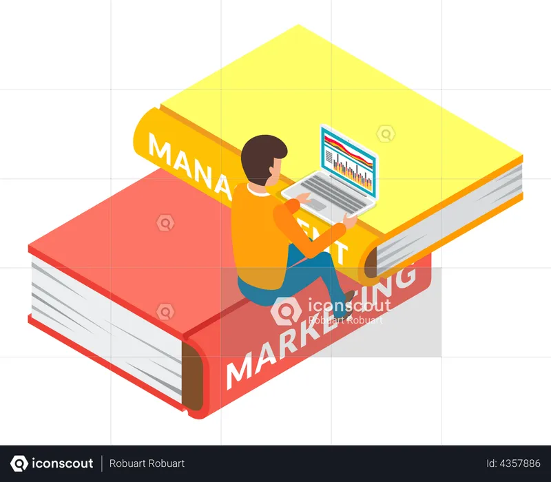 Man learning marketing skill from online course  Illustration