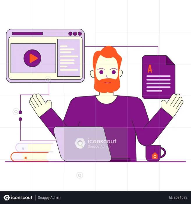 Man learning online from interactive course  Illustration