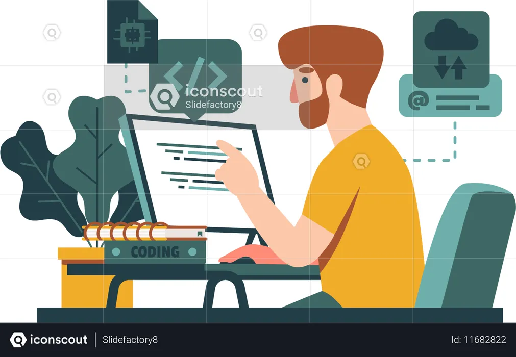 Man learning programming language  Illustration