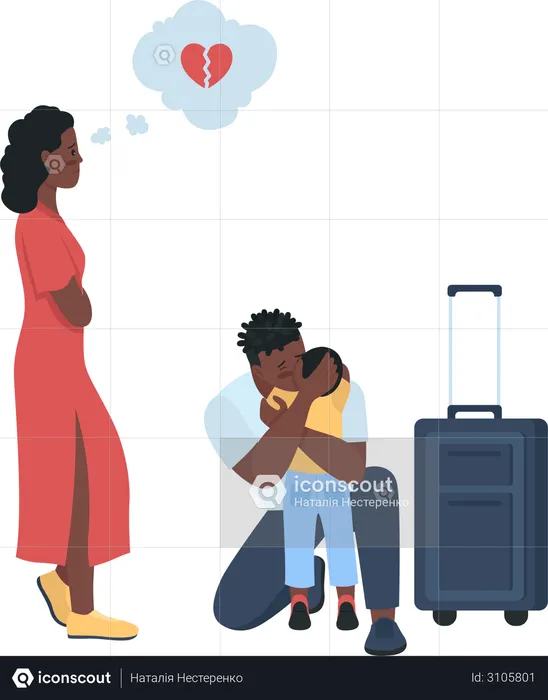 Man leave wife and child  Illustration