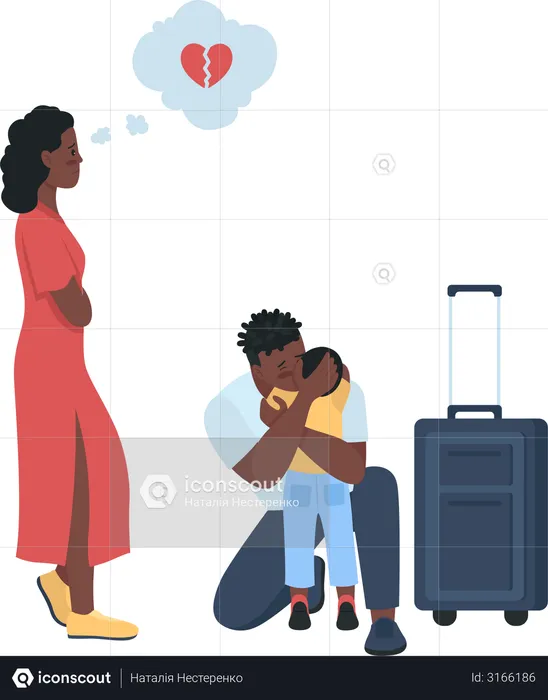 Man leaves wife and child  Illustration