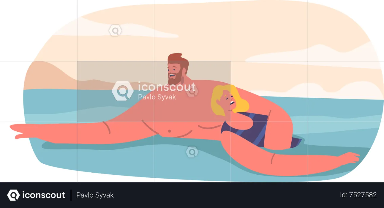 Man Lifeguard Rescues Drowning Woman  Illustration