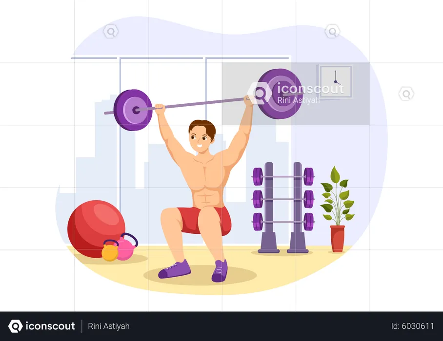 Man Lifting Barbell At Gym  Illustration