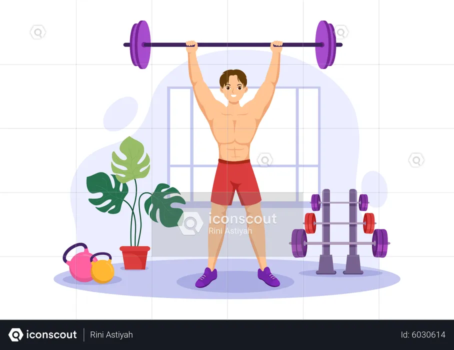 Man Lifting Dumbbell In Gym  Illustration