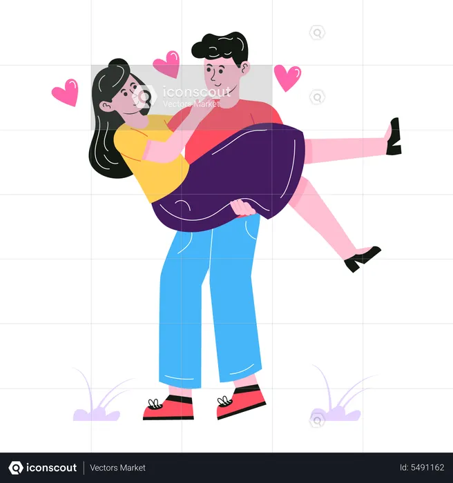 Man lifting girlfriend with hands  Illustration